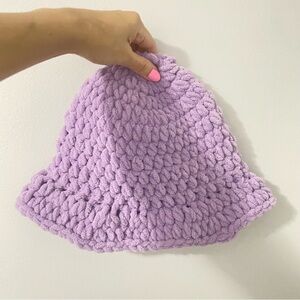 adults Plush Crochet Bucket Hat - Lavender